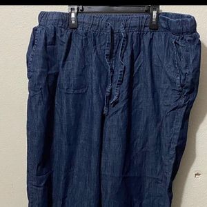 Plus Size Blue Linen Blend Pants